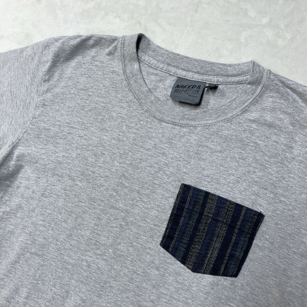 Naked & Famous T-Shirt Men M Gray Cotton Tee Pocket Circular Knit Made in Canada